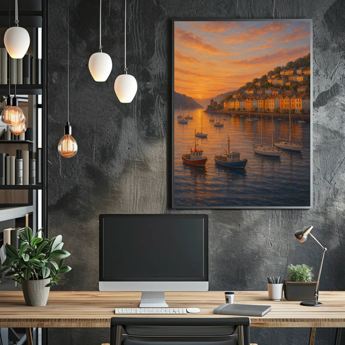 Dartmouth Harbour Sunset Pastel Rowhouses Travel Poster