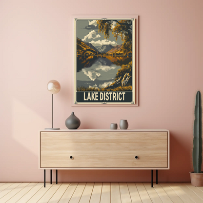 Lake District Peaceful Lake Clouds Trees Travel Poster