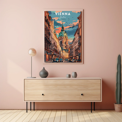 Vienna Cathedral Sunset Travel Poster