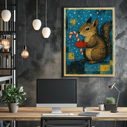 Squirrel With Candy Cane Poster