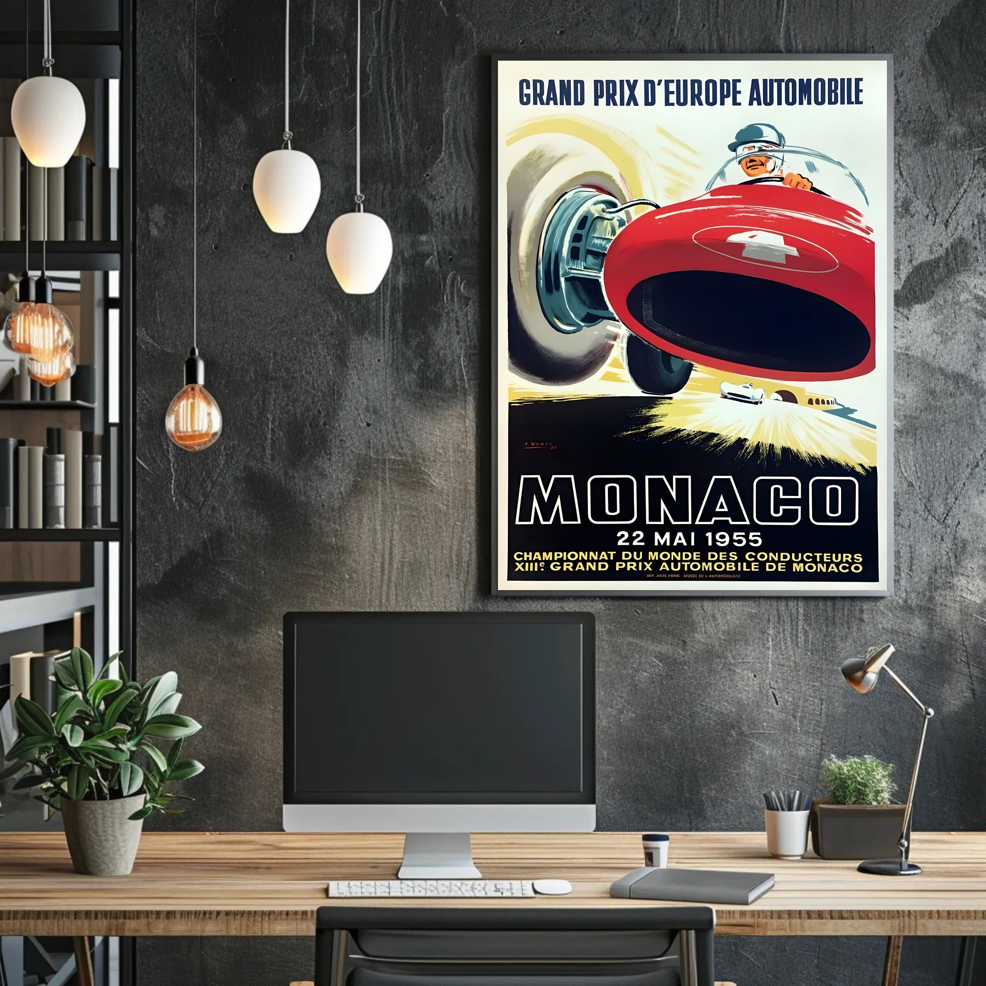 1955 Monaco Grand Prix Travel Poster Art Decor