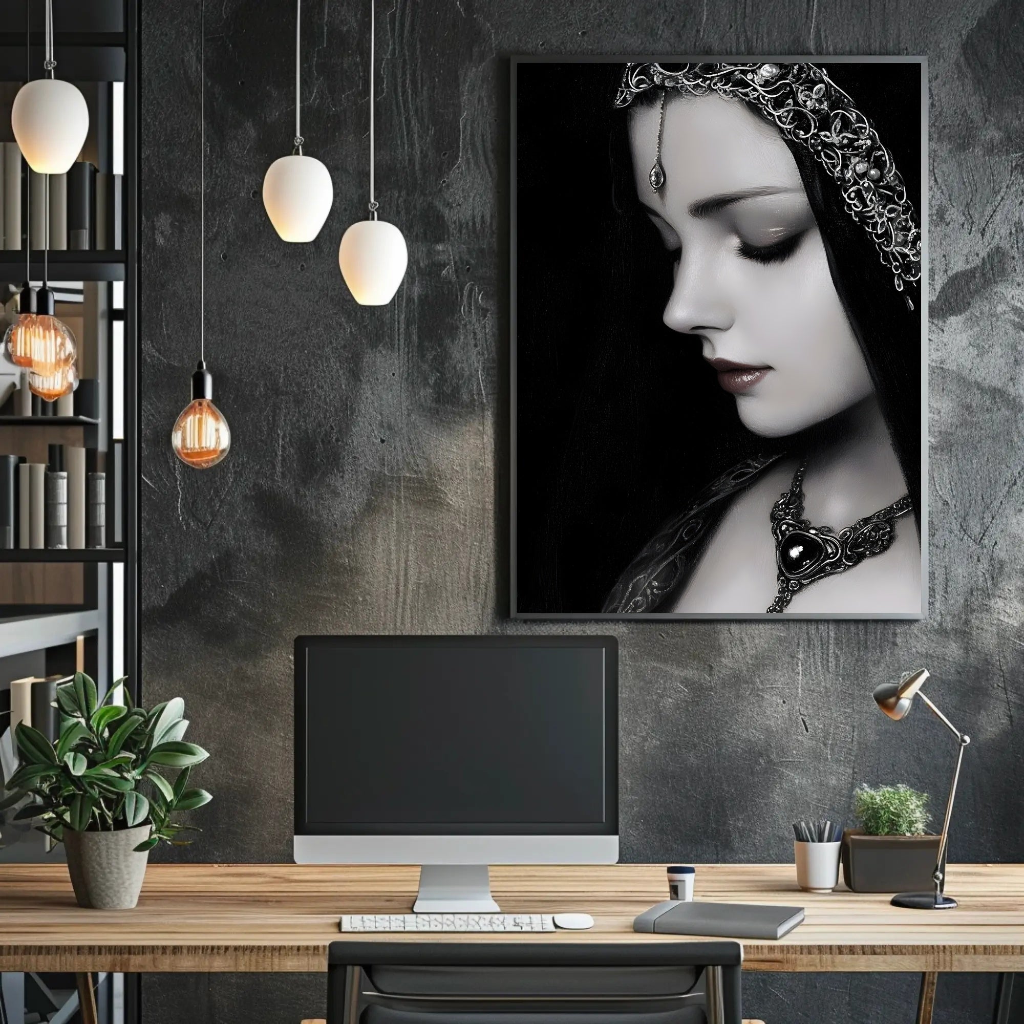 Medieval Elegance: Woman with Silver Jewelry Fantasy Poster PosterGoat