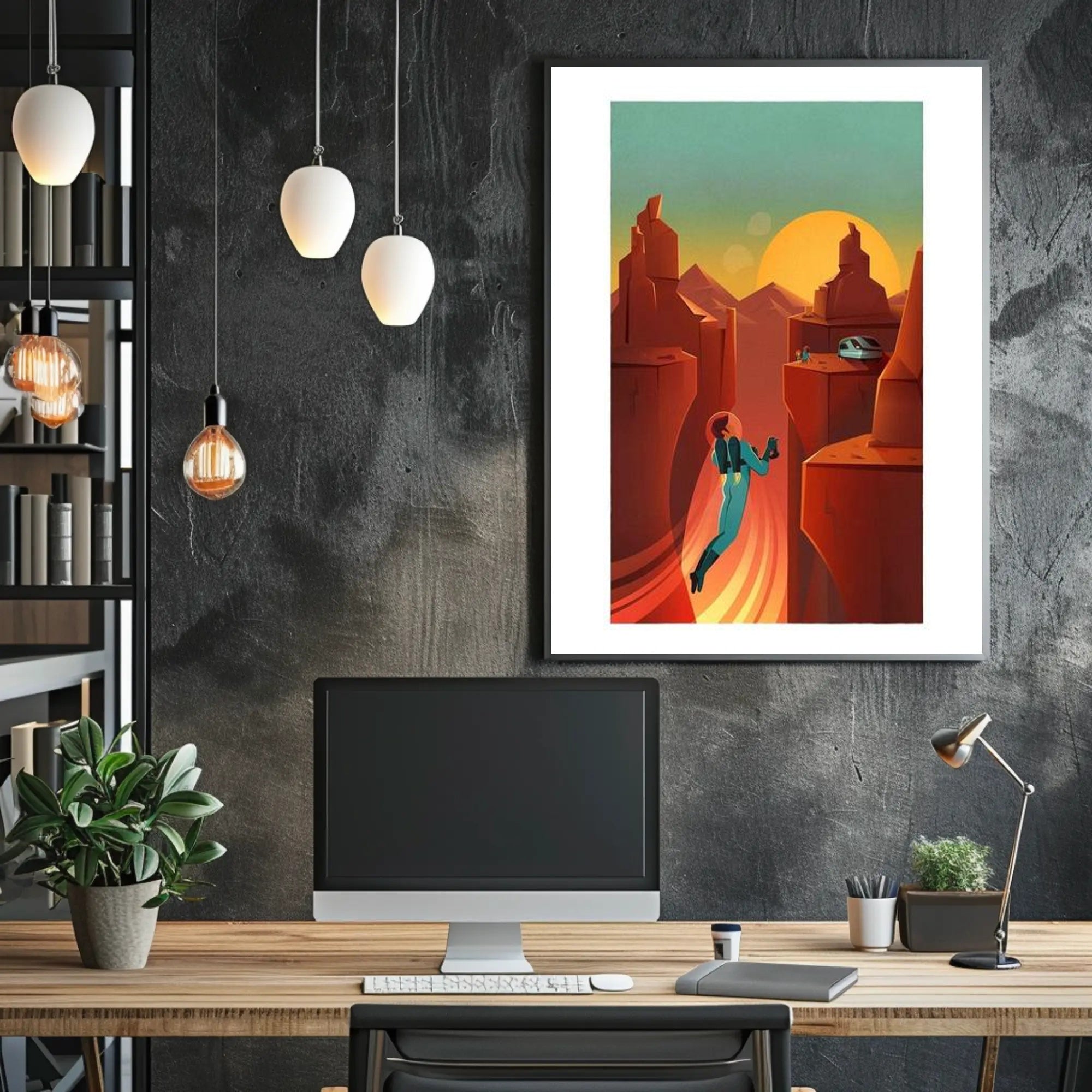 Futuristic Canyon Exploration Poster PosterGoat