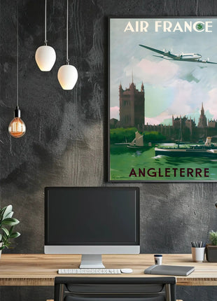Vintage Air France Travel Poster Depicting Gothic London Landmarks