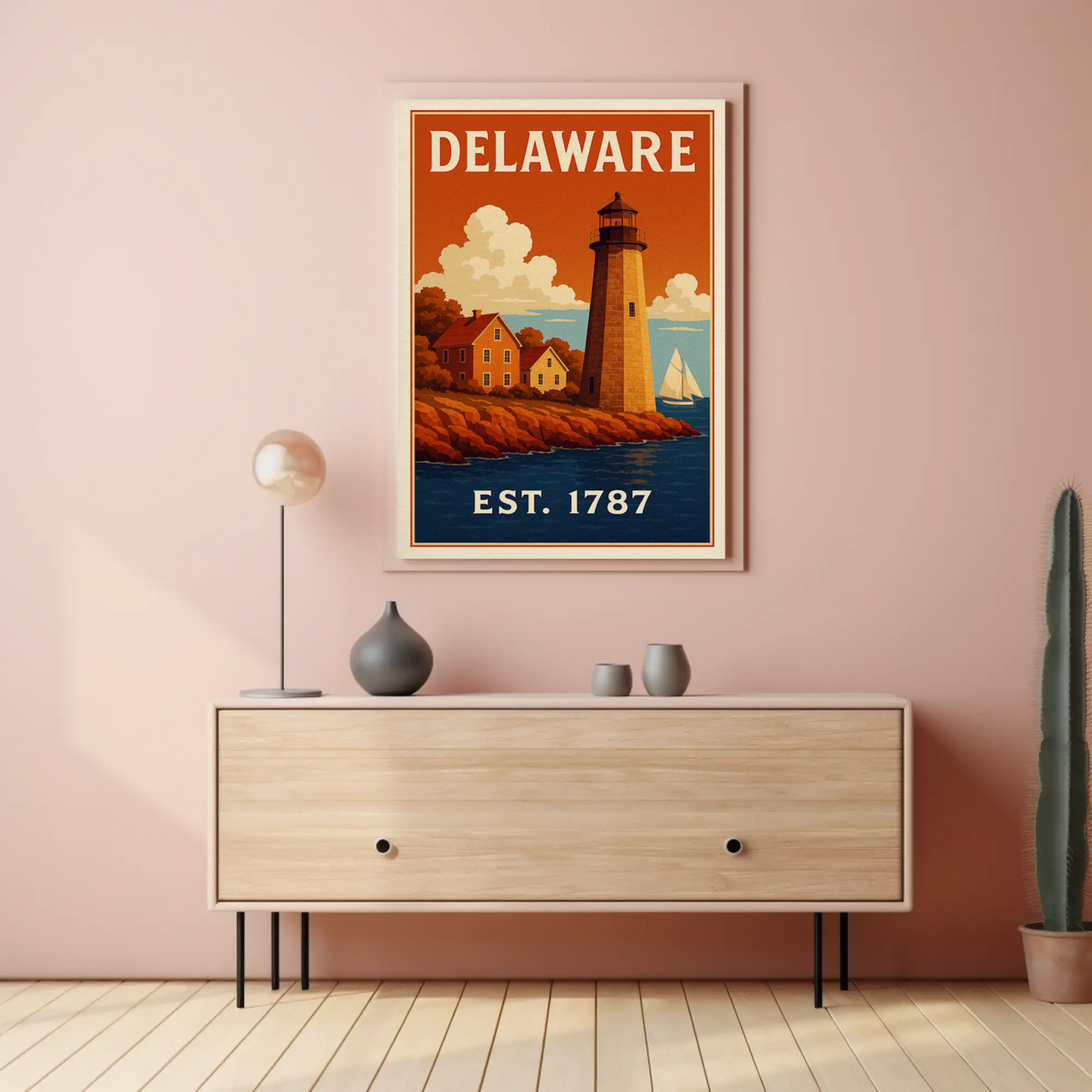 Delaware Coastal Lighthouse Colonial Home Travel Poster