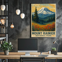 Mount Rainier National Park Wanderlust Vintage Ads Poster