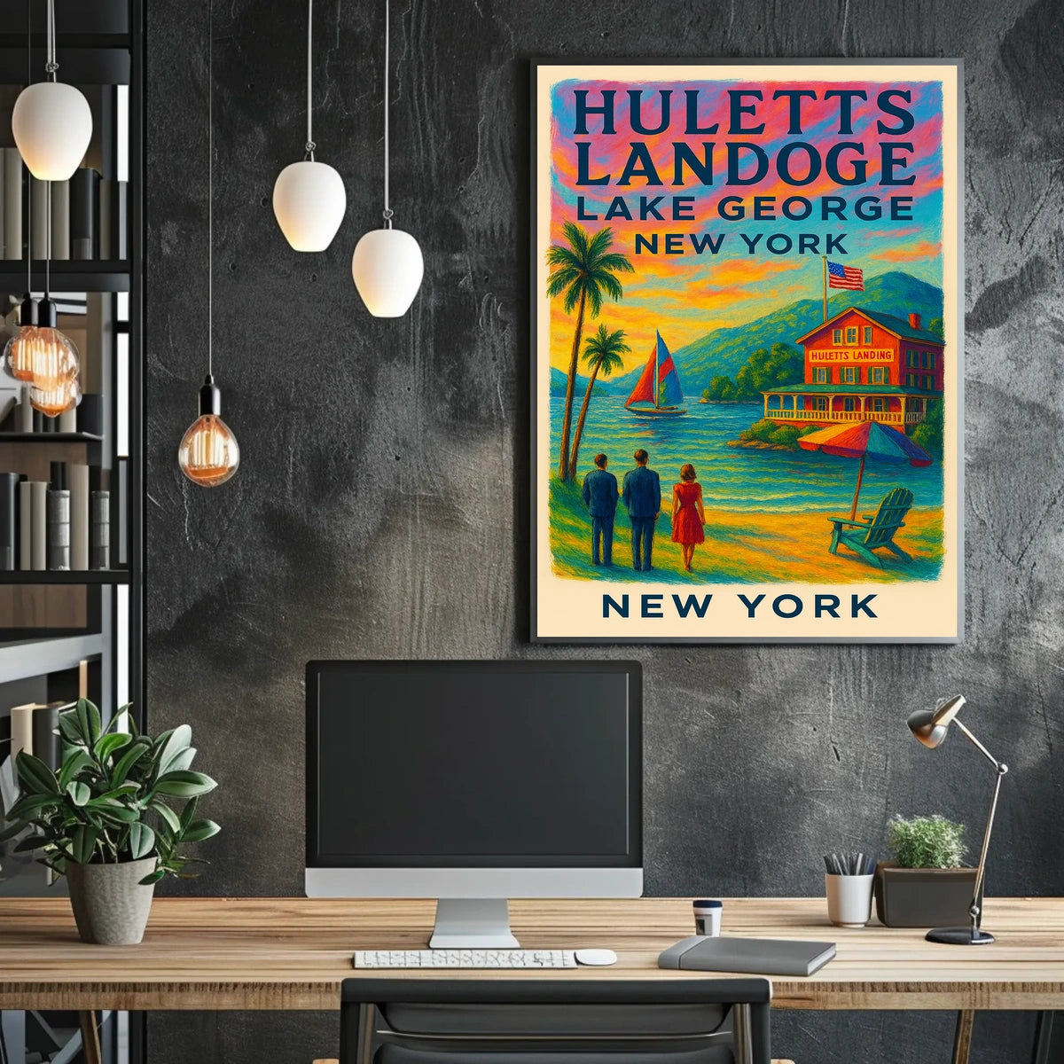 Serene Lake George Lakeside Sunset Poster Vintage Wall Art