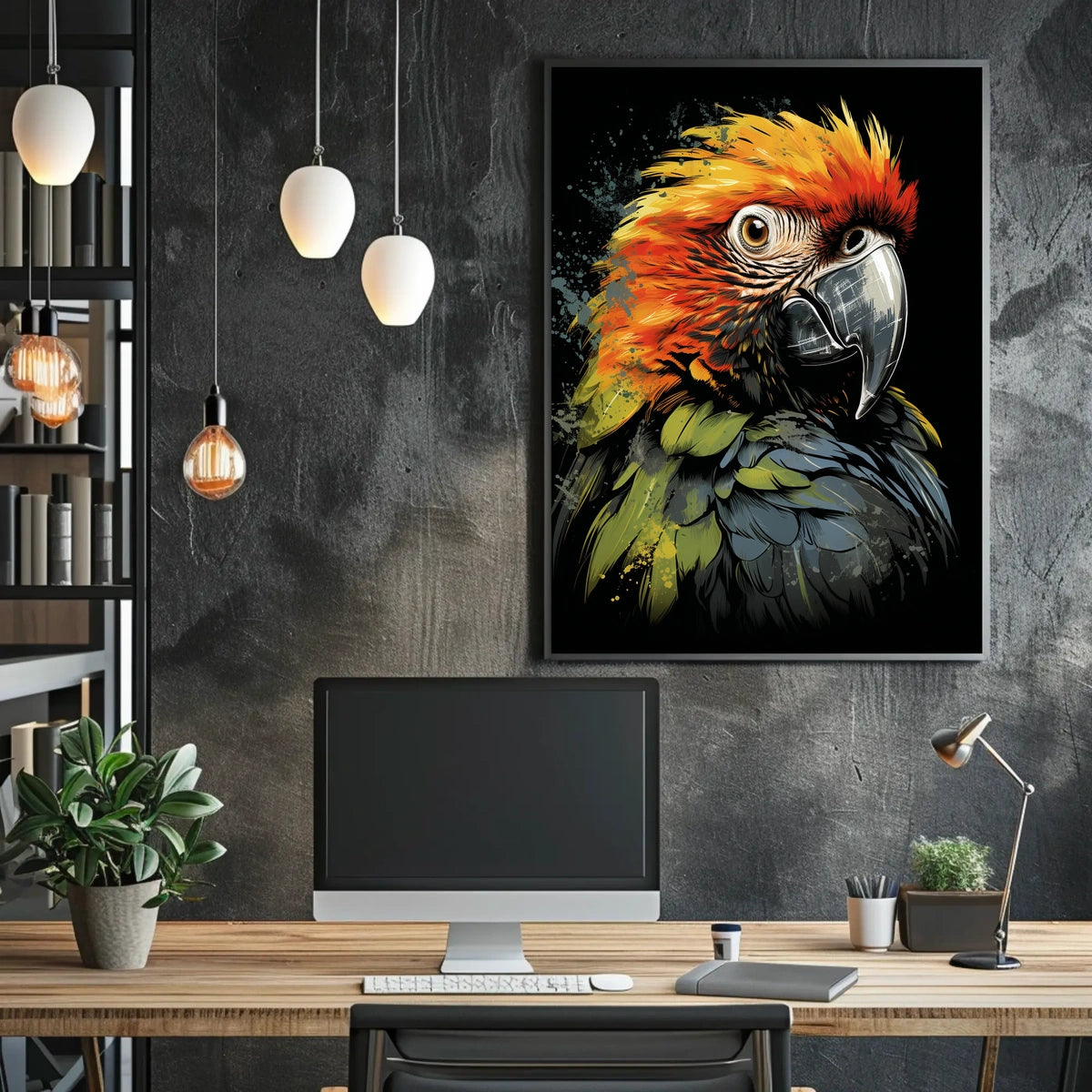 The poster features a striking, stylized illustration of a parrot. The bird is Travel Poster