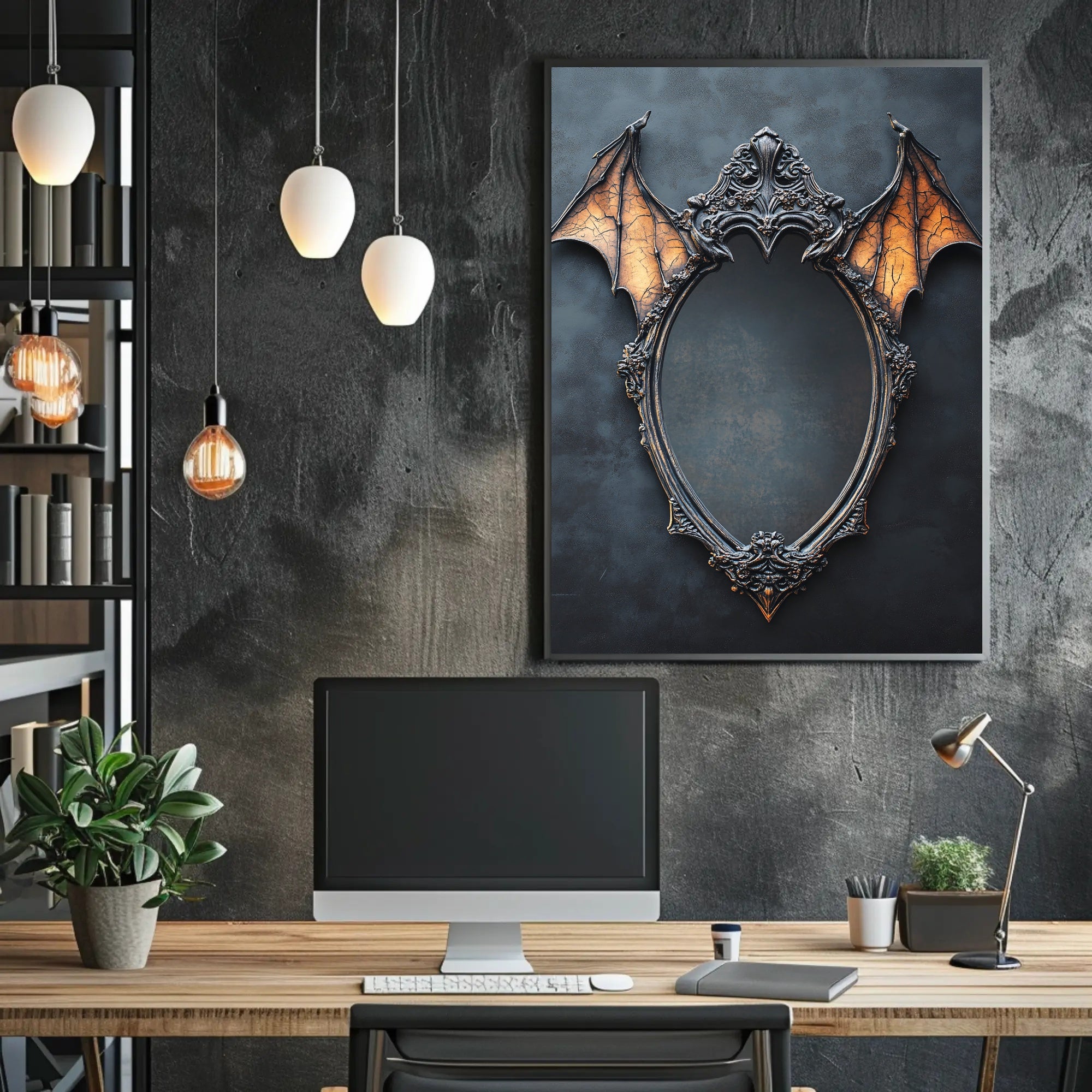 Gothic Mirror With Bat Wings Poster