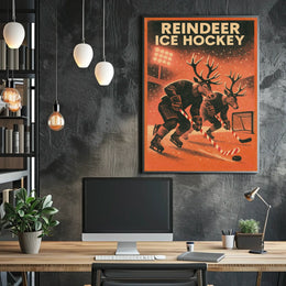 Reindeer Ice Hockey Vintage Sports Poster