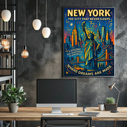 New York City Vibrant Adventure Poster Retro Wall Art