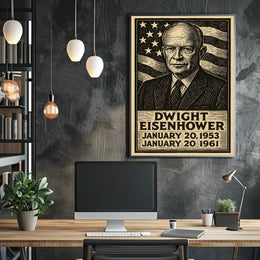 Eisenhower Patriotic Woodcut Vintage Poster
