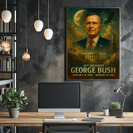 George HW Bush 41st Presidential Neoclassical Realism Portrait Patriotic Leadership Poster