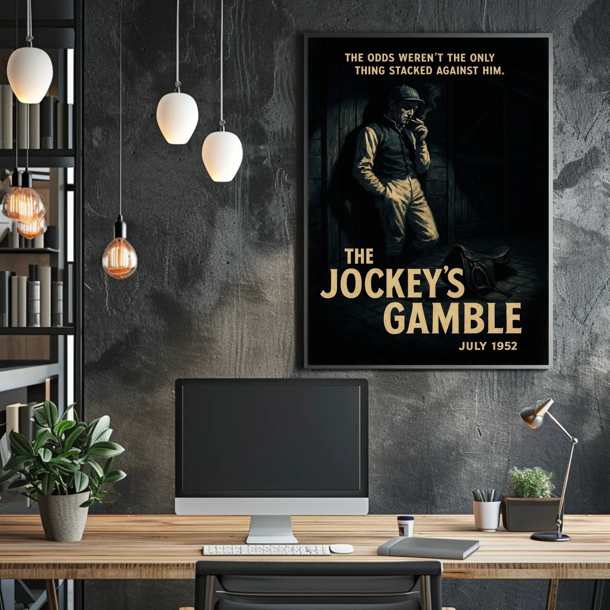 Vintage Jockey in Noir-Inspired Sports Poster