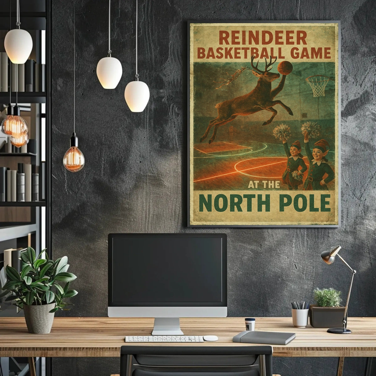 Reindeer Basketball Game at the North Pole Poster