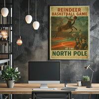Reindeer Basketball Game at the North Pole Poster