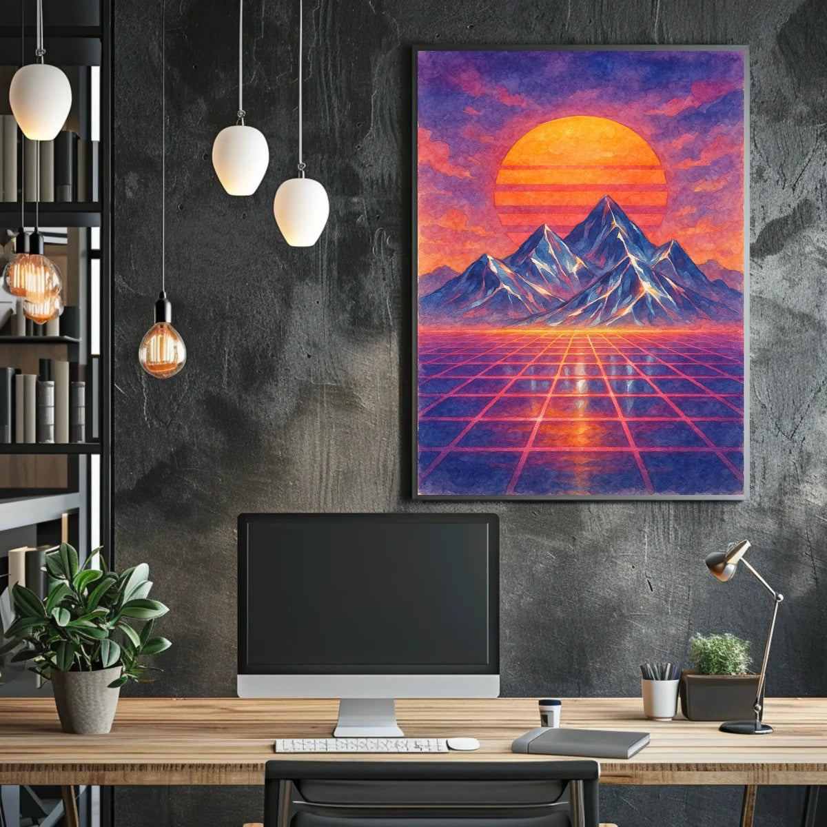 Vibrant Surreal Landscape with Retro-Futuristic Aesthetic Futuristic Sci-Fi Poster