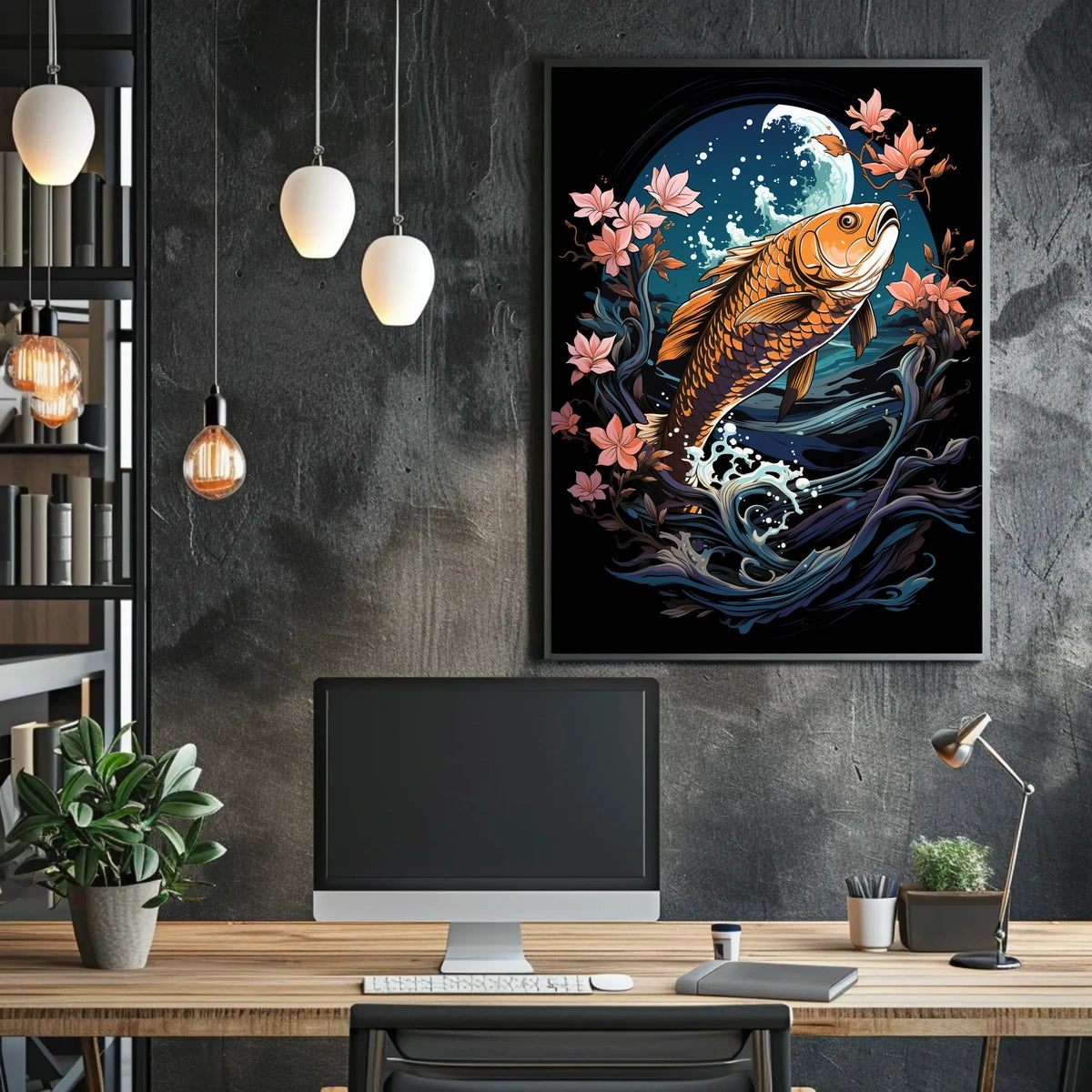 Koi Fish Moonlit Harmony Art Poster