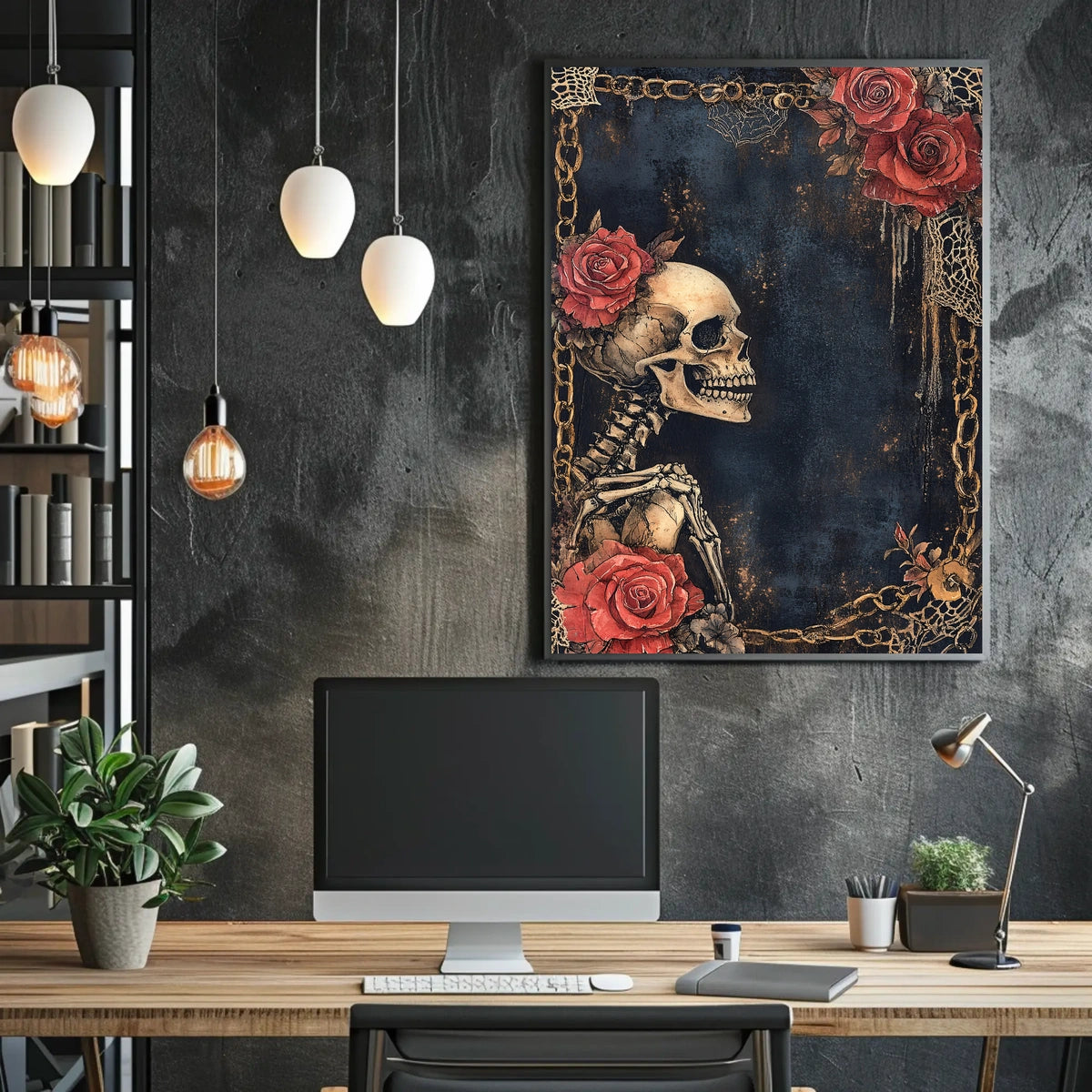 Gothic Skeleton Roses Artistic Poster