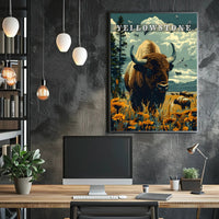 Majestic Yellowstone: Bison and Wildflowers Poster