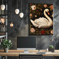 Graceful Swan Wall Art Amidst Blossoms