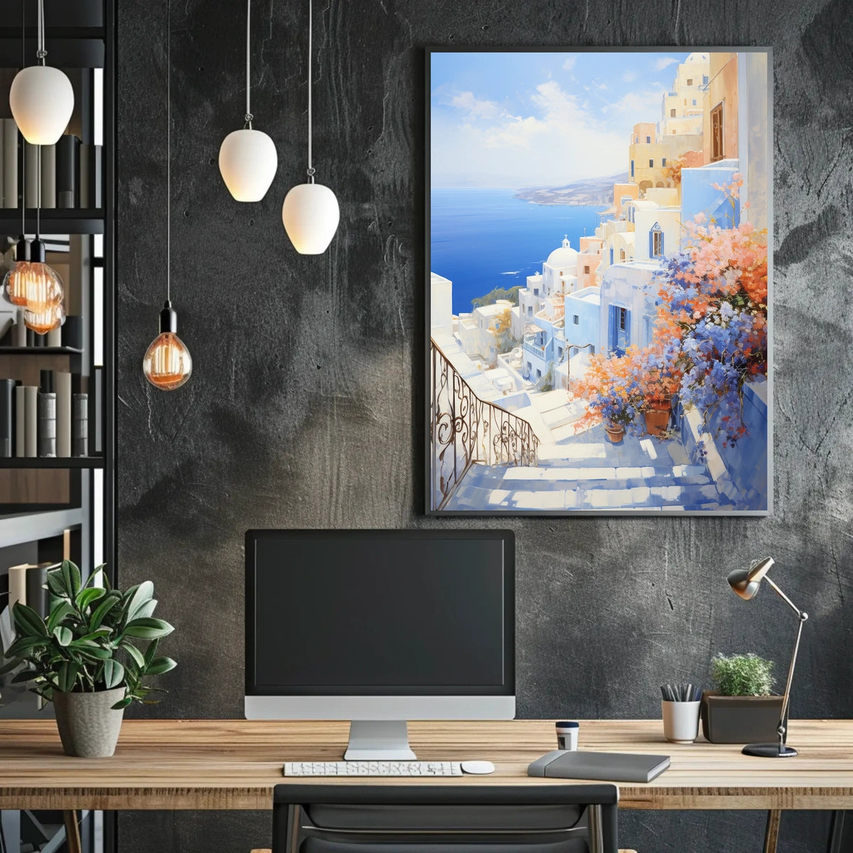 Santorini-Inspired Scenic Coastal Travel Poster