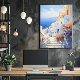 Santorini-Inspired Scenic Coastal Travel Poster