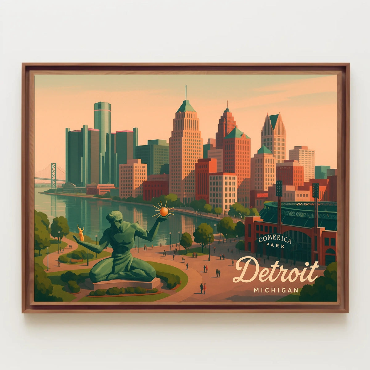 Detroit Skyline Comerica Park Night Urban Poster