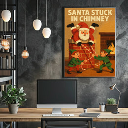 Santa Stuck In Chimney Poster