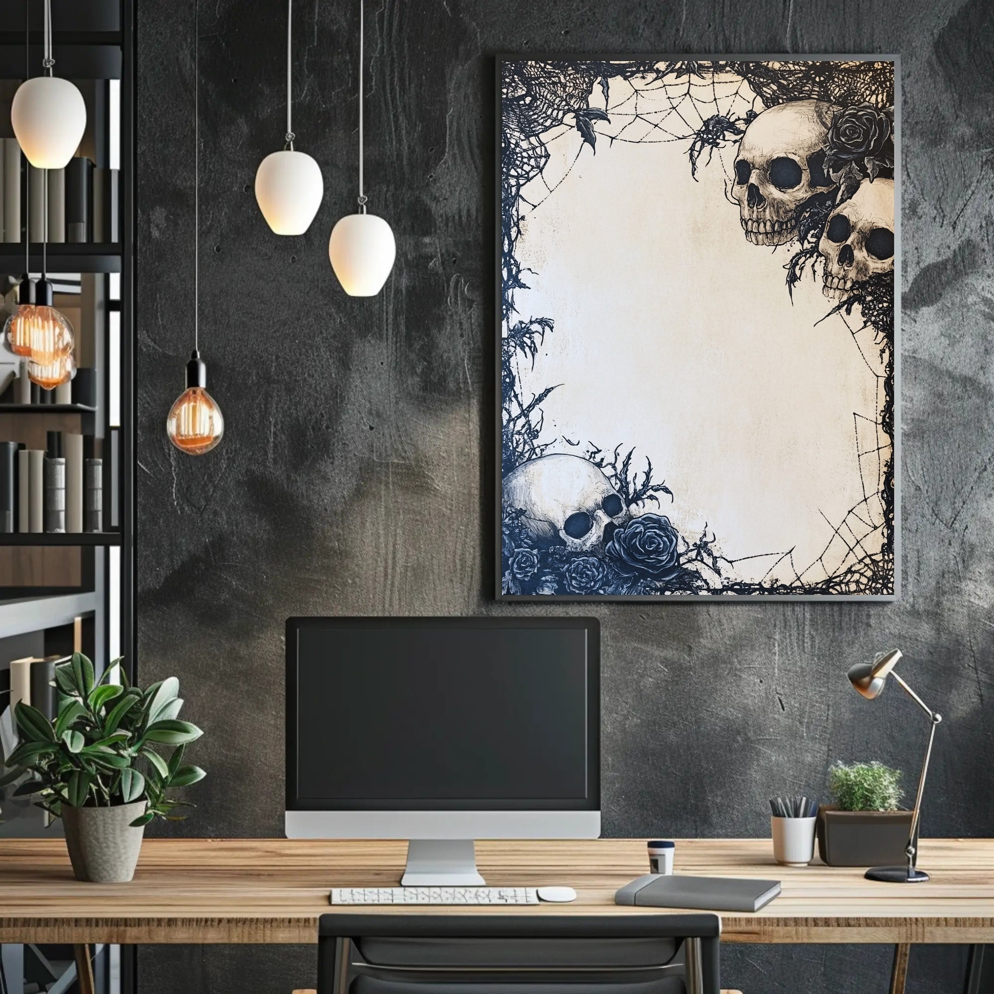 Gothic Skulls And Roses Poster