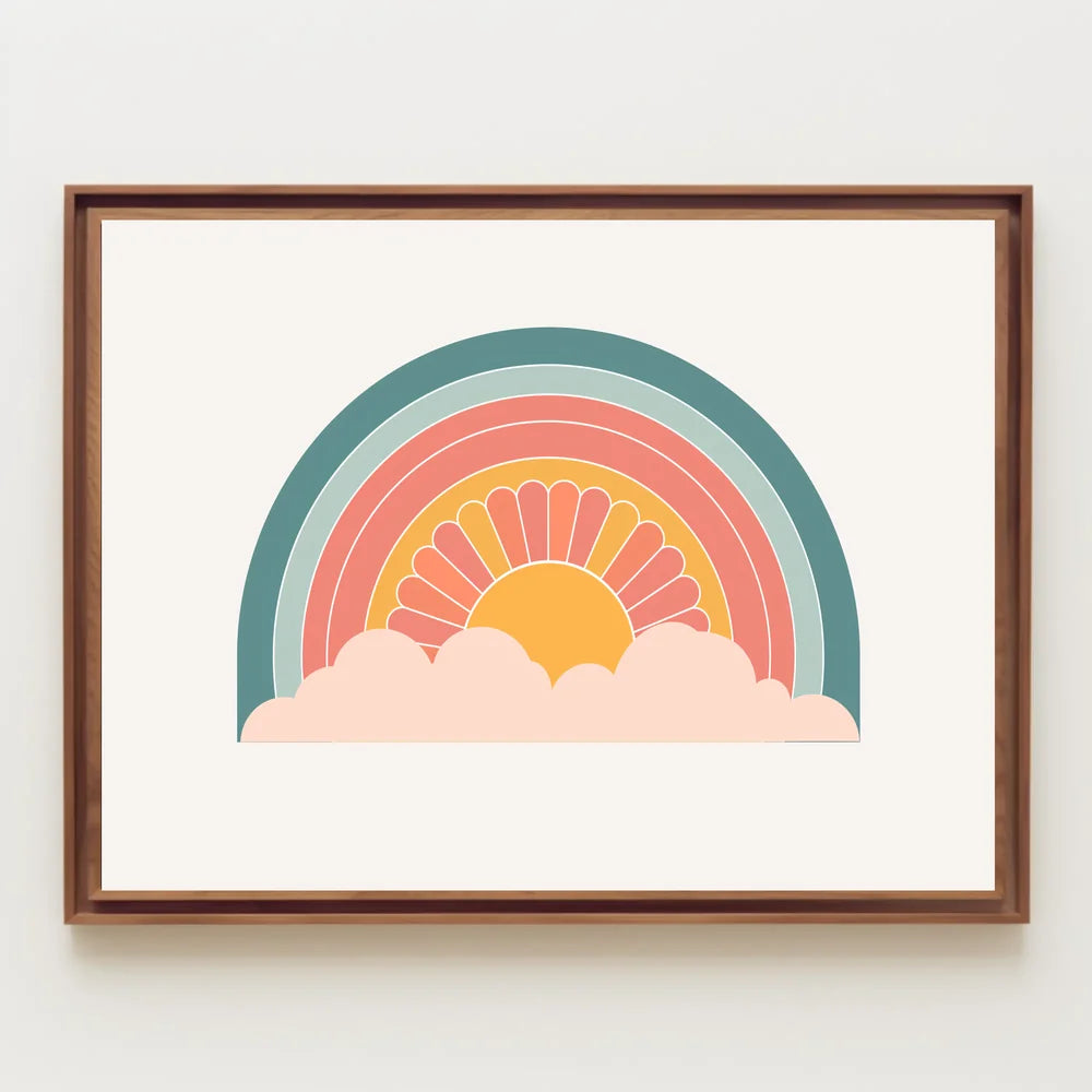 Retro Sunrise Poster: Vintage 70s Geometric Art
