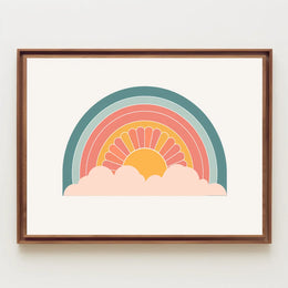 Retro Sunrise Poster: Vintage 70s Geometric Art
