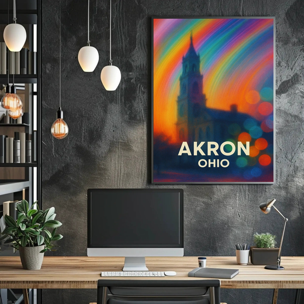Akron Vibrant Rainbow Cityscape Impressionism Poster