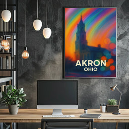 Akron Vibrant Rainbow Cityscape Impressionism Poster