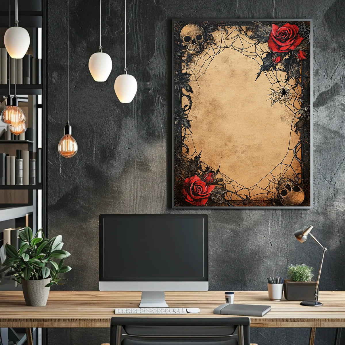 Gothic Skulls and Roses Artistic Pop Culture Poster