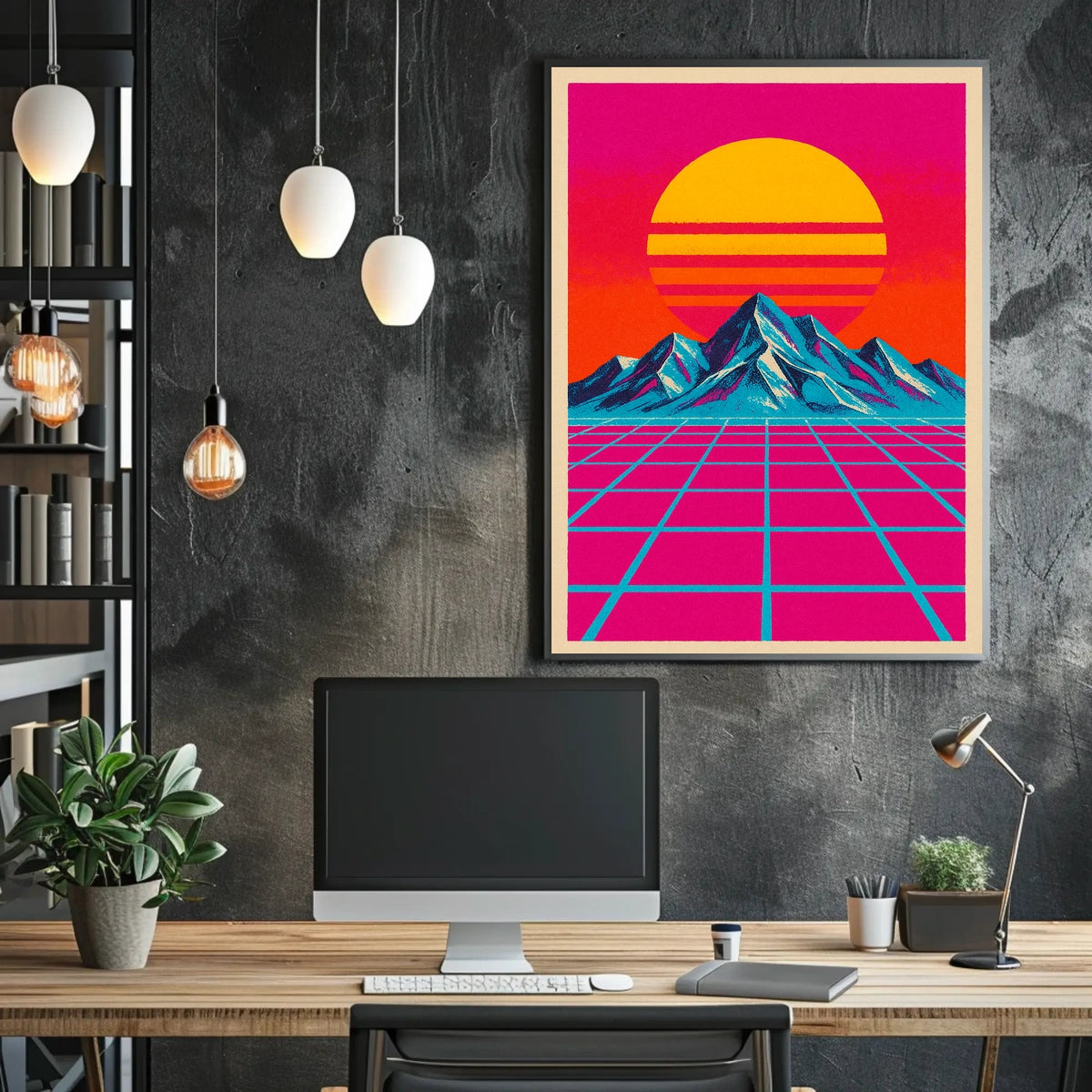 Vibrant Retro Synthwave Landscape Art Poster Futuristic Sci-Fi Poster