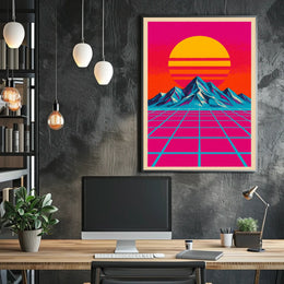 Vibrant Retro Synthwave Landscape Art Poster Futuristic Sci-Fi Poster