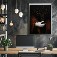 Surreal Hand Art with Red Fabric Abstract or Artistic Poster PosterGoat