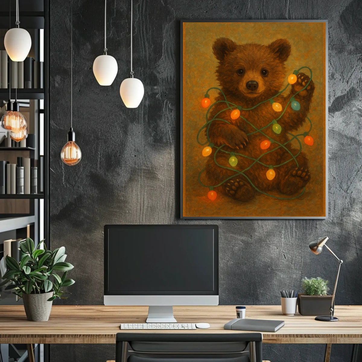 Festive Bear With Lights Poster