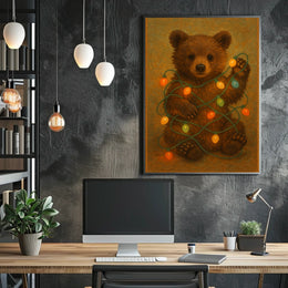 Festive Bear With Lights Poster