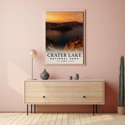 Crater Lake Oregon National Park Sunset Travel Poster