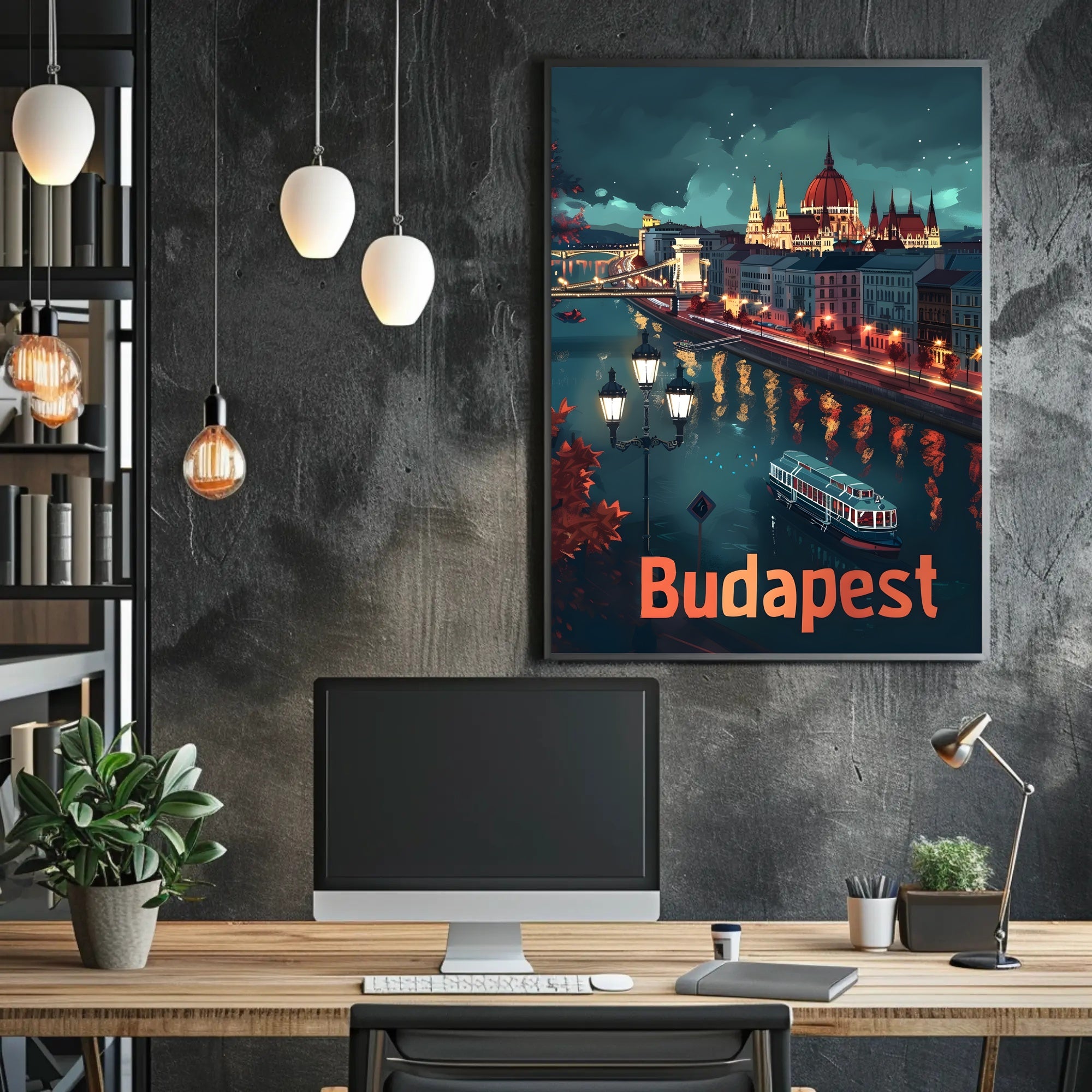 Budapest Nightscapes: Illuminated Cityscape Art Urban or Cityscape Poster