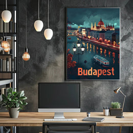 Budapest Nightscapes: Illuminated Cityscape Art Urban or Cityscape Poster