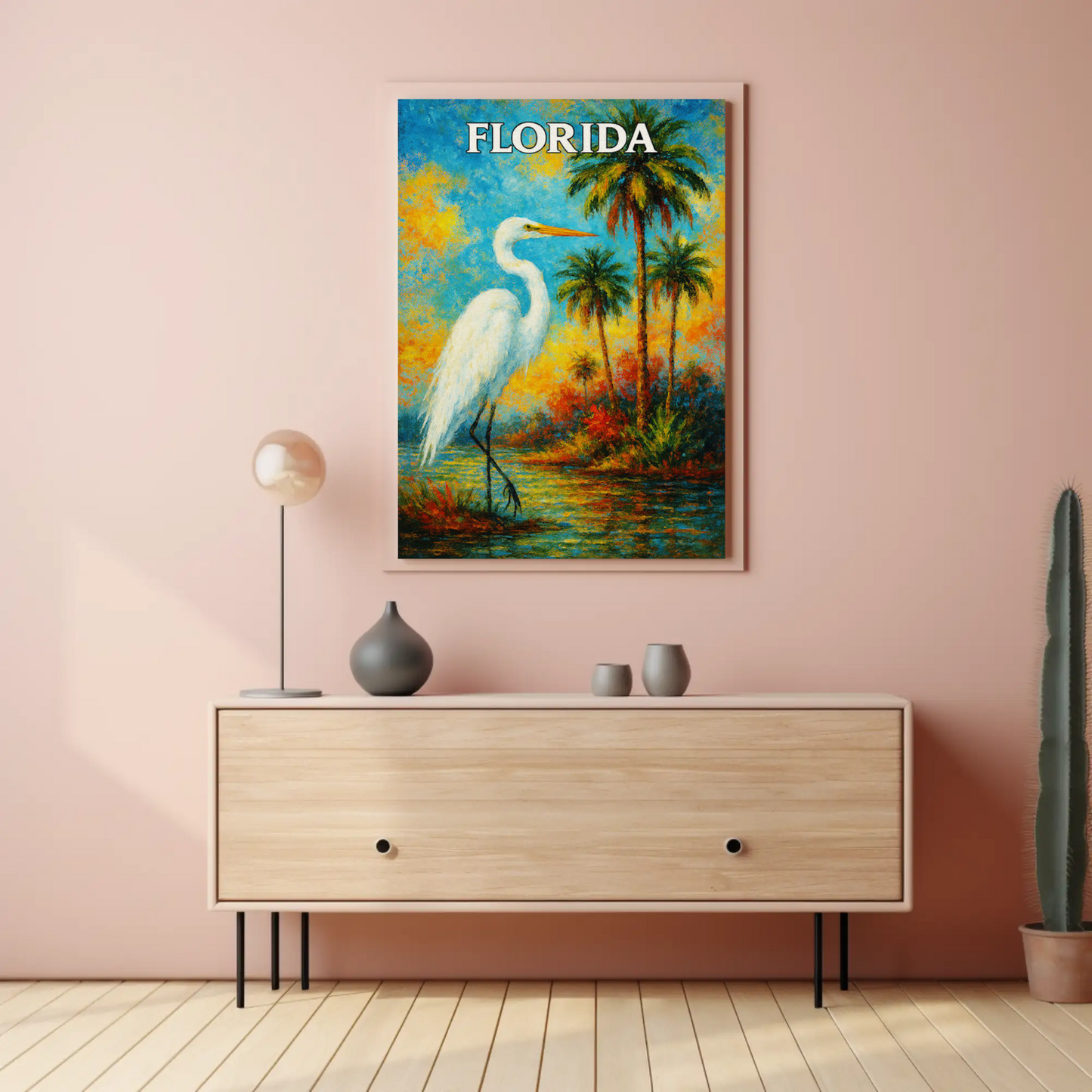 Florida Heron Tropical Lake Palms Poster