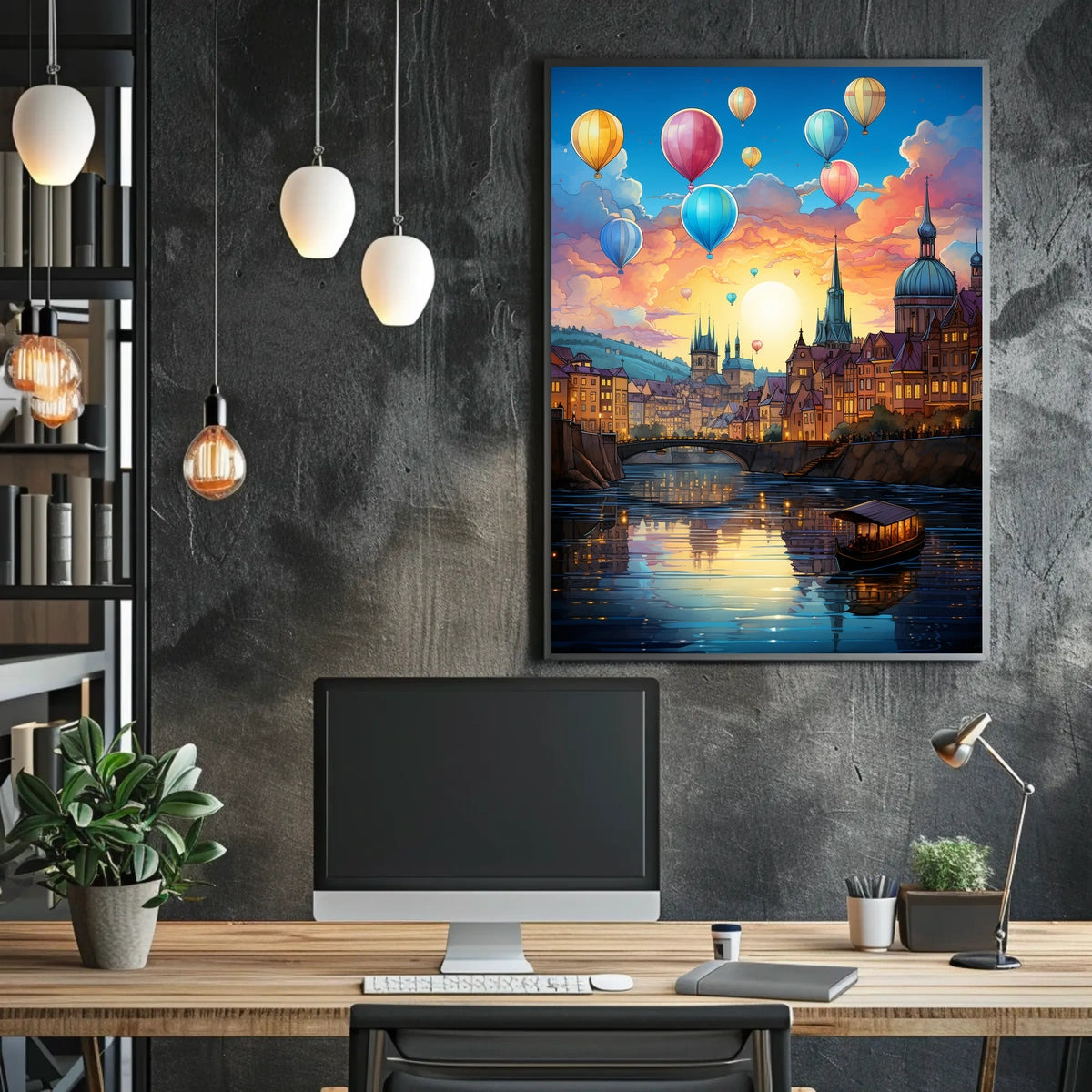 Romantic European Cityscape at Sunset Travel Poster