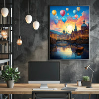 Romantic European Cityscape at Sunset Travel Poster
