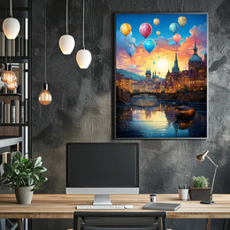 Romantic European Cityscape at Sunset Travel Poster