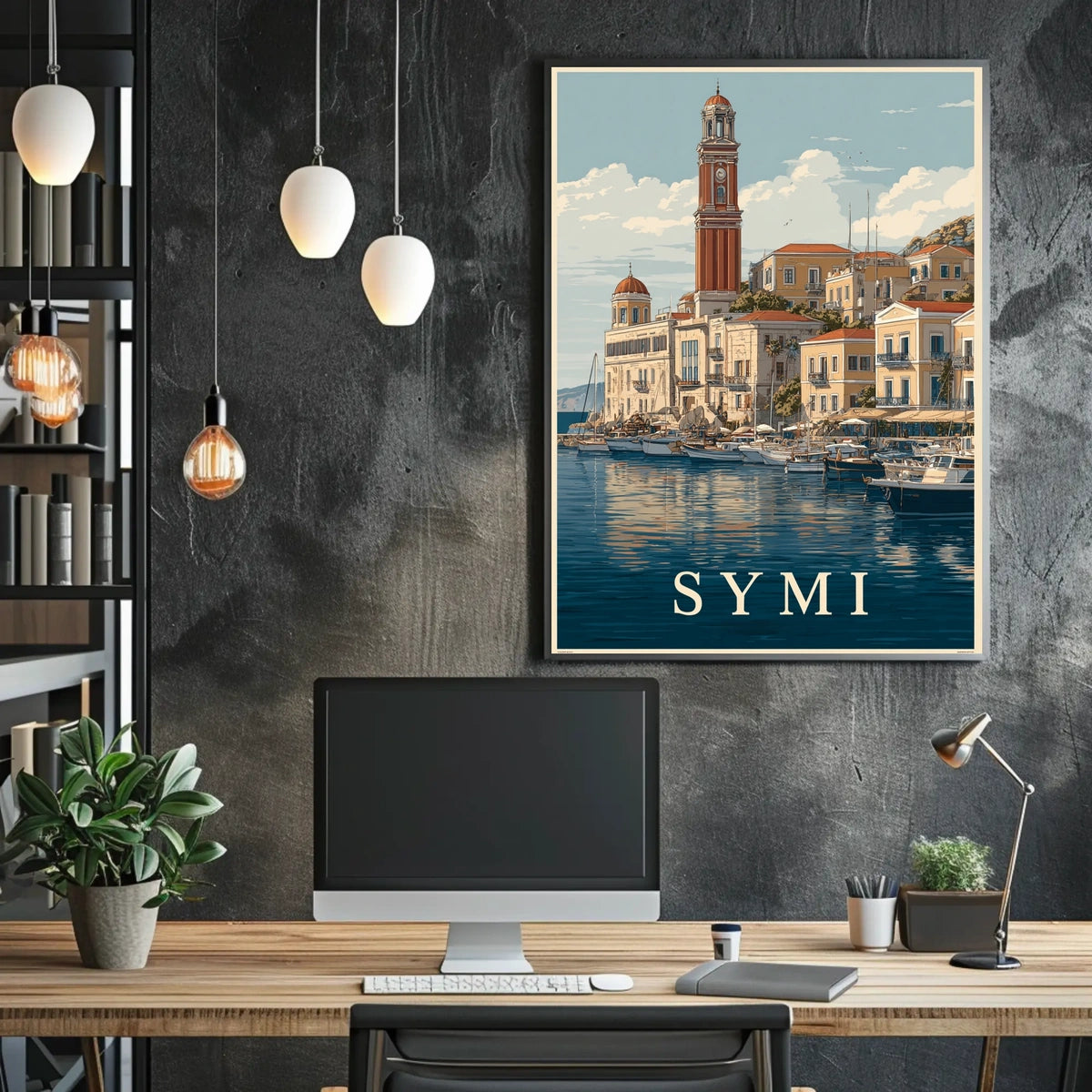 Symi Harbor Illustration Poster