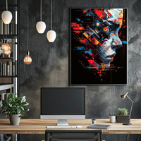 Futuristic Cyberpunk Face Art Poster: Tech Fusion
