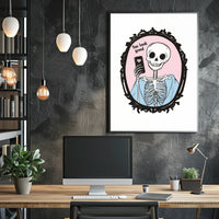 Humorous Skeleton Self-Image Cartoon Phone Heart Poster
